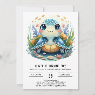 Stollig Printable Watercolor Turtle Boy Birthday Inbjudningar