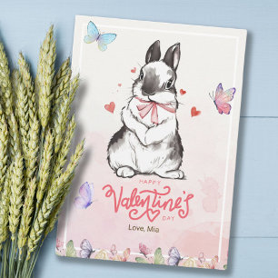 Stollig Rosa Butterflies & Bunny Valentine Day Kort