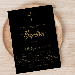 Stollig Script Black & Guld Kön Neutral Baptism Inbjudningar