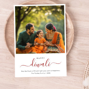 Stollig Script Diwali Family Photo Firande Julkort