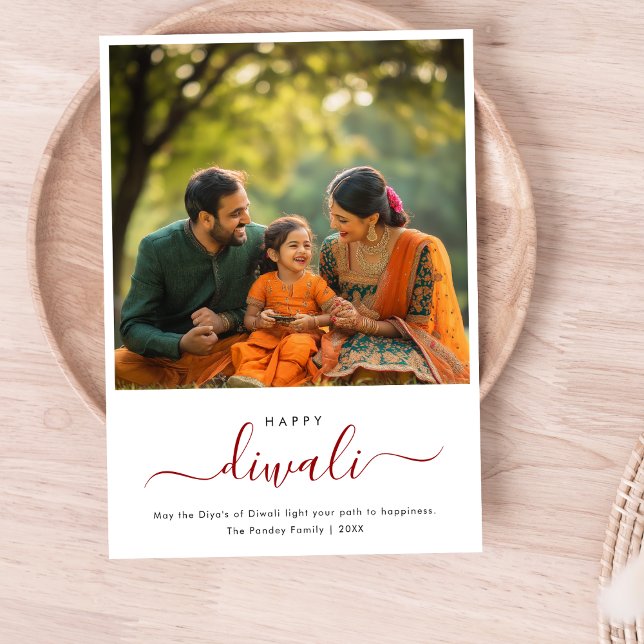 Stollig Script Diwali Family Photo Firande Julkort (Skapare uppladdad)
