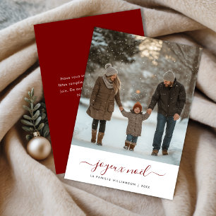 Stollig Script Fransk Jul Joyeux Noël Photo Julkort