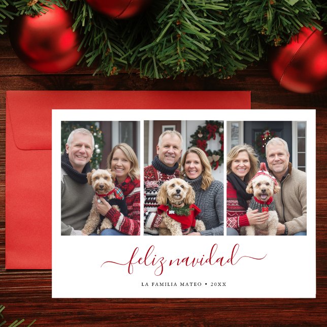 Stollig Script Hispanic jul Feliz Navidad Red Julkort (Skapare uppladdad)