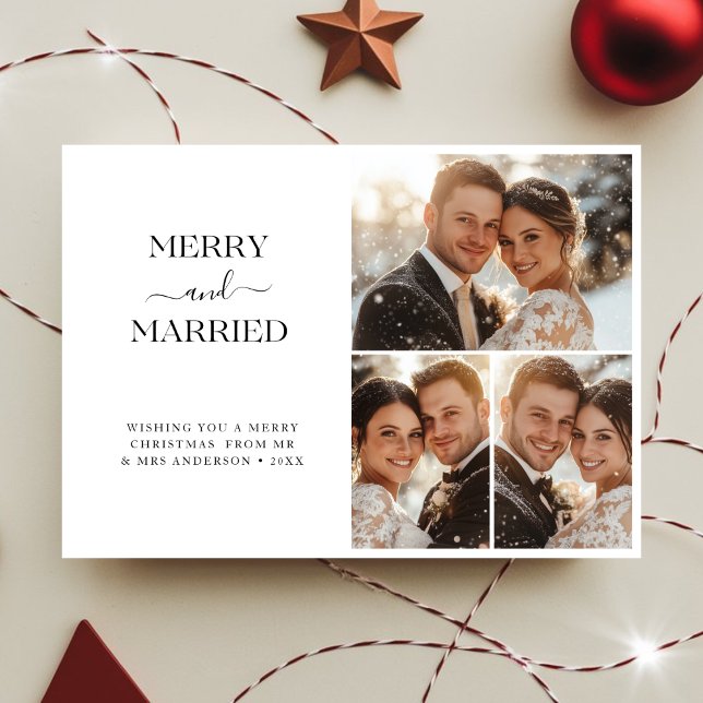 Stollig Script Merry och Married jul 3-foto Julkort (Skapare uppladdad)