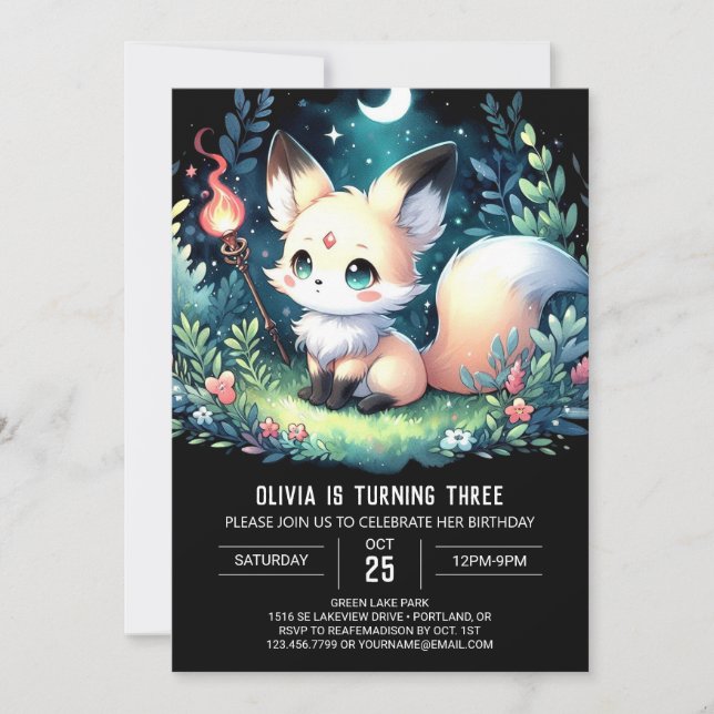 Stollig Skogen Fox Birthday Inbjudningar (Framsida)