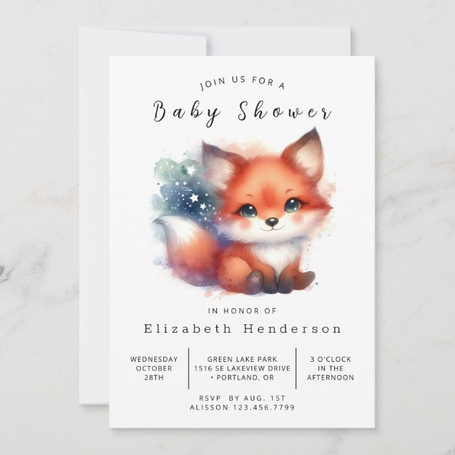 Stollig-skogsinställning Fox Baby Shower Inbjudningar (Framsida)