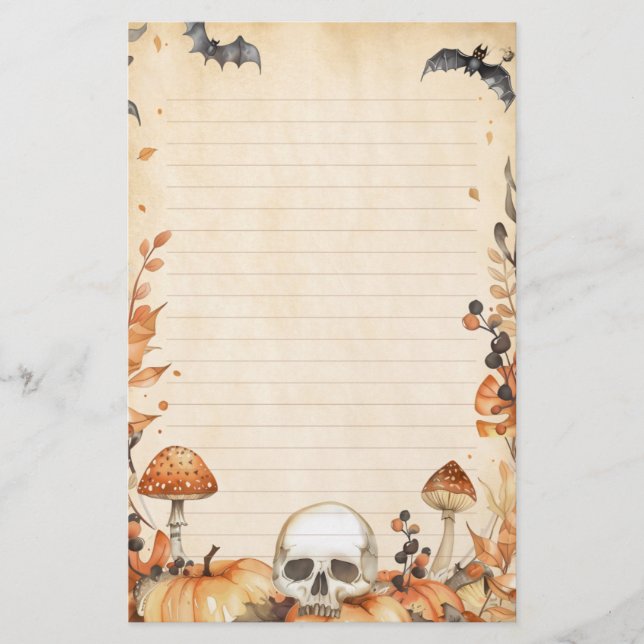 Stollig Skull och Mushroom Rustic Halloween Lintet Brevpapper (Framsida)