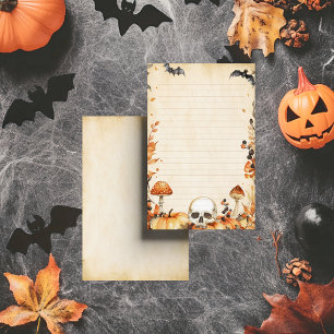 Stollig Skull och Mushroom Rustic Halloween Lintet Brevpapper