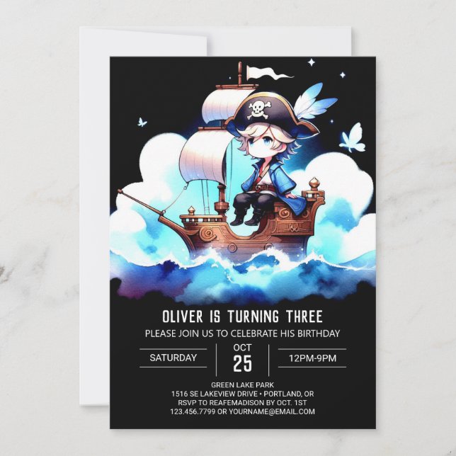 Stollig Template Pirat Birthday Inbjudningar (Framsida)
