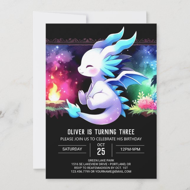 Stollig Vild Dragon Birthday Inbjudningar (Framsida)