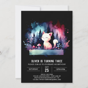 Stollig Watercolor Cat Birthday Inbjudningar