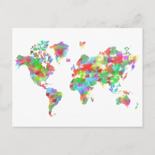 Stollig Watercolor Planisphere - Karta i världen Vykort