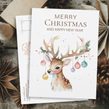 Stollig Watercolor Reindeer med julprydnad