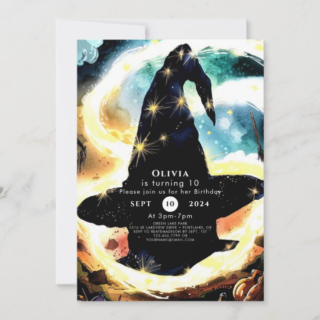 Stollig Watercolor Roligt Wizard Birthday Inbjudningar (Framsida)