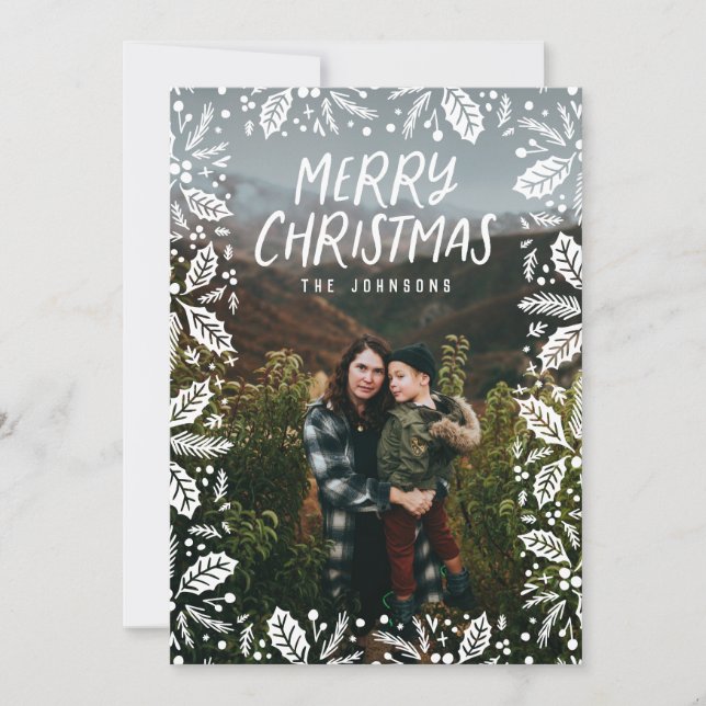 Stollig White Holly Gräns Photo-jul Julkort (Framsida)
