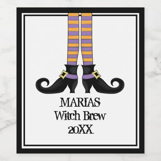 Stollig Witch Shoes med Lila & Orange Rand Vinflaska Etikett (Singel etikett)