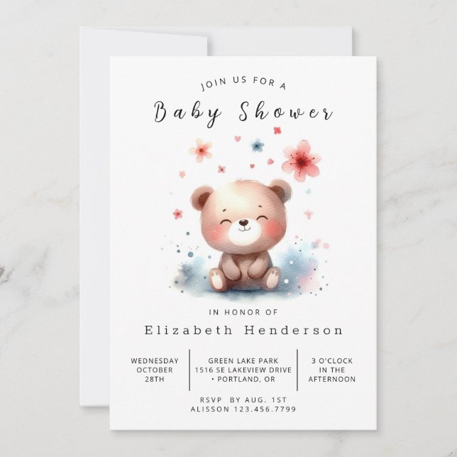 Stollig Woodland Bear Baby Shower Inbjudningar (Framsida)