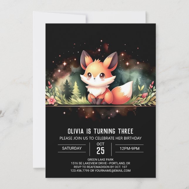 Stollig Woodland Fox Birthday digital Inbjudningar (Framsida)