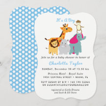 Stollig Zoo Animals Cute Boys Baby Shower Inbjudan