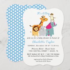 Stollig Zoo Animals Cute Boys Baby Shower Inbjudan