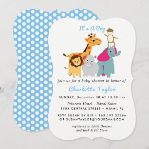 Stollig Zoo Animals Cute Boys Baby Shower Inbjudan