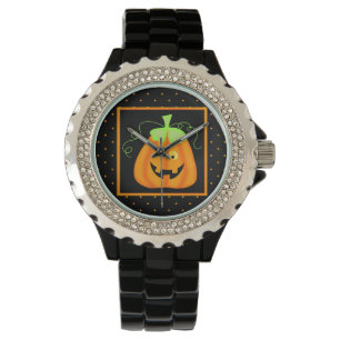StolligHalloween pumpa på svart Armbandsur
