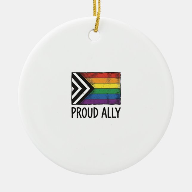 Stolt allierad Pride Flagga Vektor T-Shirt Design_ Julgransprydnad Keramik (Framsidan)