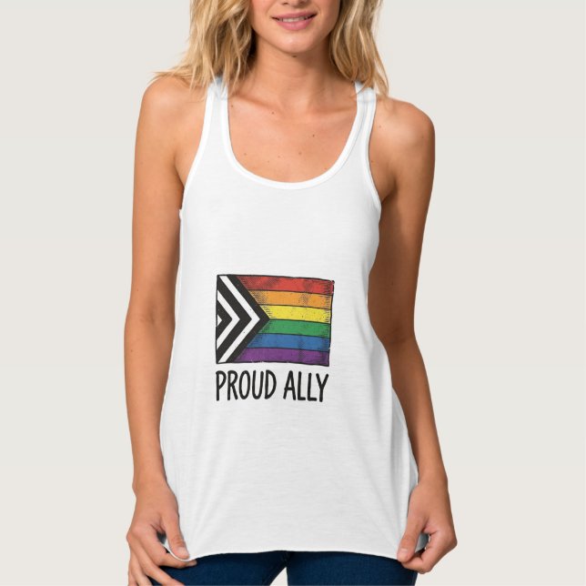 Stolt allierad Pride Flagga Vektor T-Shirt Design_ Linne Med Racerback (Framsida)