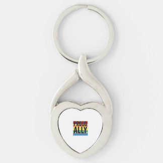 Stolt allierad vintage pride stöd t-shirt design_1 twisted heart silverfärgad nyckelring