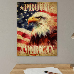 Stolt amerikan. Vitvingad örn och USA:s flagga  Poster