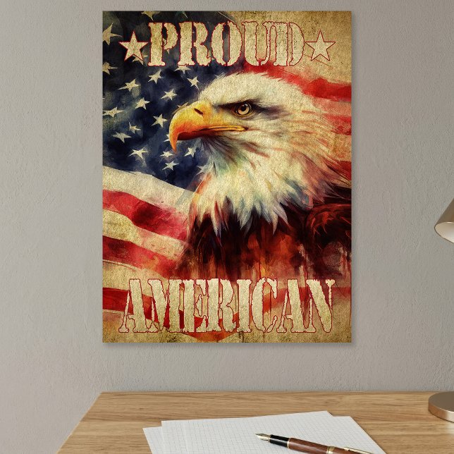 Stolt amerikan. Vitvingad örn och USA:s flagga  Poster (Proud American. Bald Eagle and United States Flag. Poster)