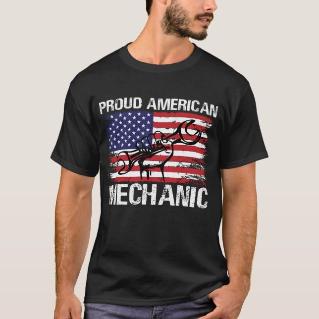 stolt amerikansk mekanisk design t shirt (Framsida)