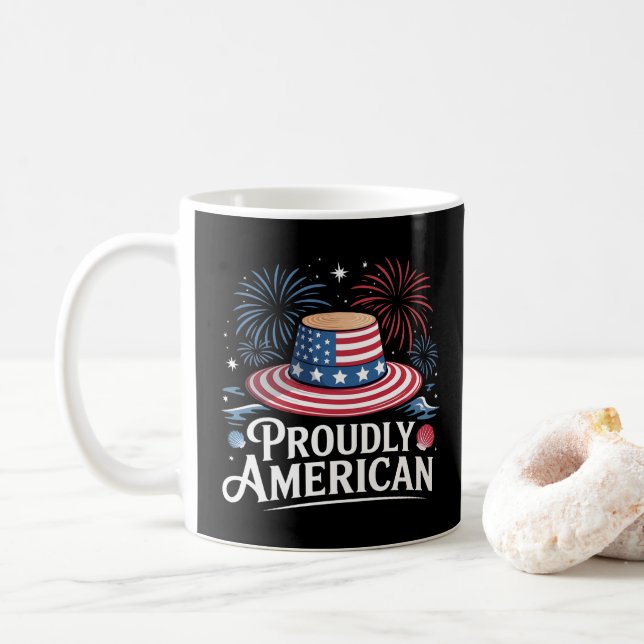 stolt amerikansk - Patriotic Beach Sunhat Kaffemugg (Med munk)