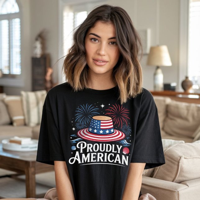 stolt amerikansk - Patriotic Beach Sunhat T Shirt (Skapare uppladdad)