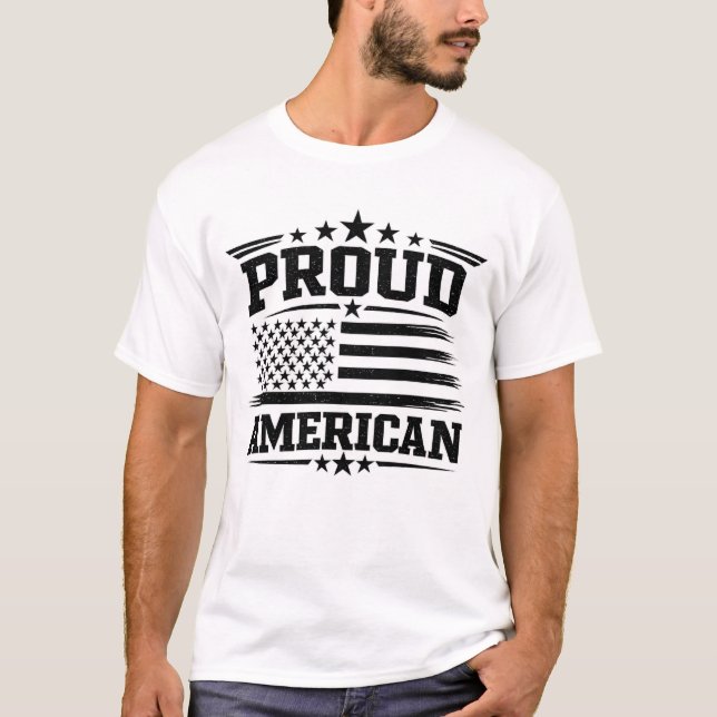 Stolt amerikansk USA-flagg vit t-shirt (Framsida)