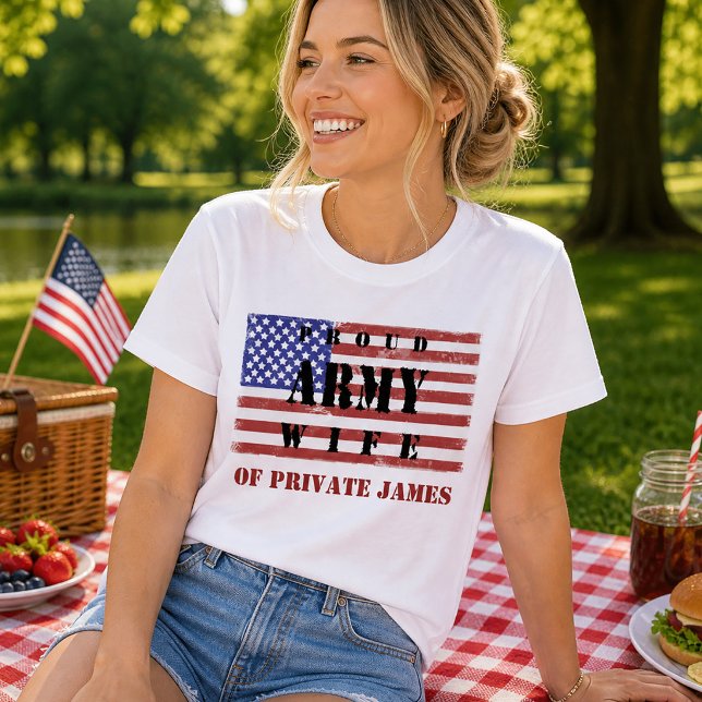 Stolt Armé-Hustru Tröja Patriotisk Flagga T-shirt (Proud Army Wife Shirt Patriotic Flag T-shirt)