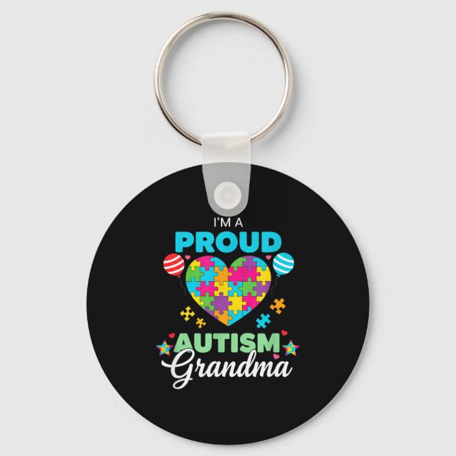 Stolt Autism Farmor - Autism Mormor Medvetenhet Nyckelring (Framsida)