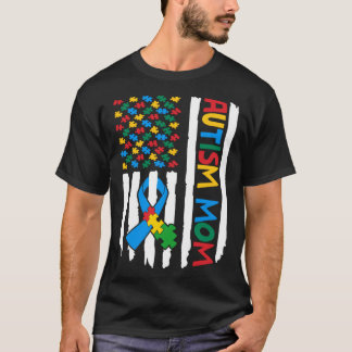 Stolt Autism Mamma Amerikansk Flagga Pusselbit Aut T Shirt