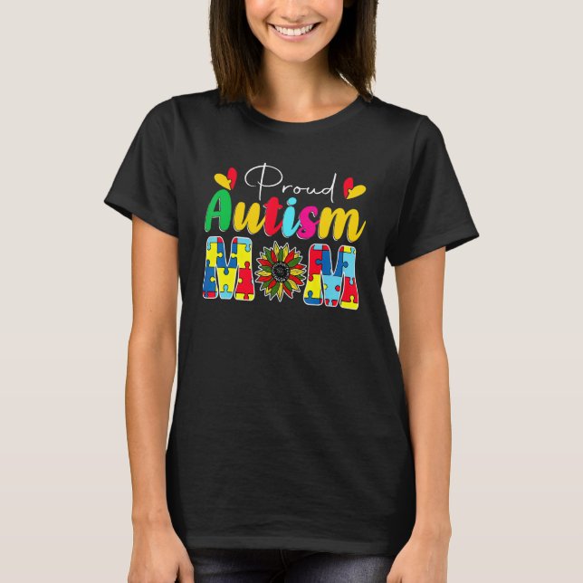 Stolt Autism Mamma Medvetenhet Solros T Shirt (Framsida)