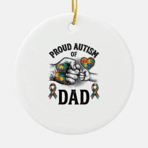 Stolt Autism Pappa Vintage Gravyr Medvetenhet T-sh Julgransprydnad Keramik