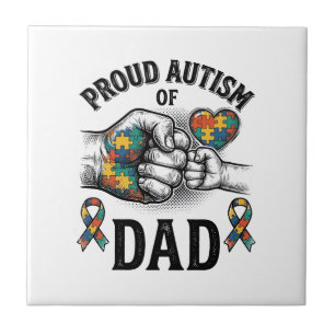 Stolt Autism Pappa Vintage Gravyr Medvetenhet T-sh Kakelplatta