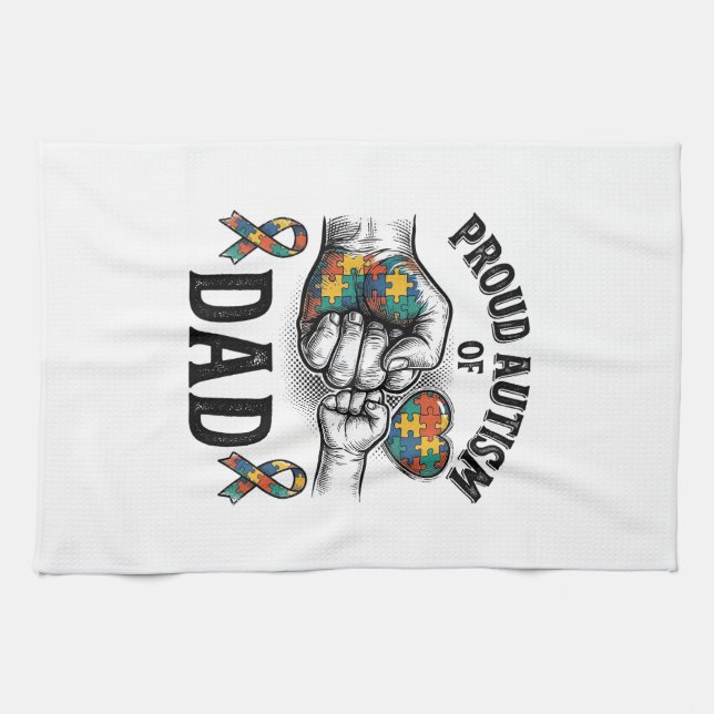 Stolt Autism Pappa Vintage Gravyr Medvetenhet T-sh Kökshandduk (Horisontell)