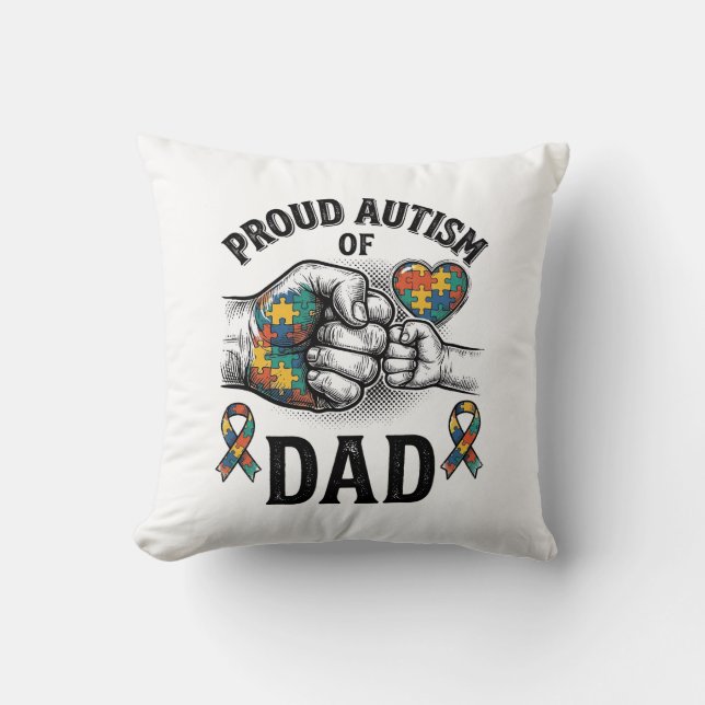 Stolt Autism Pappa Vintage Gravyr Medvetenhet T-sh Kudde (Framsida)