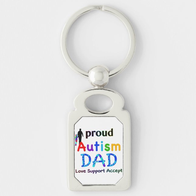 Stolt Autismpappa Rektangulärt Silverfärgad Nyckelring (Framsidan)