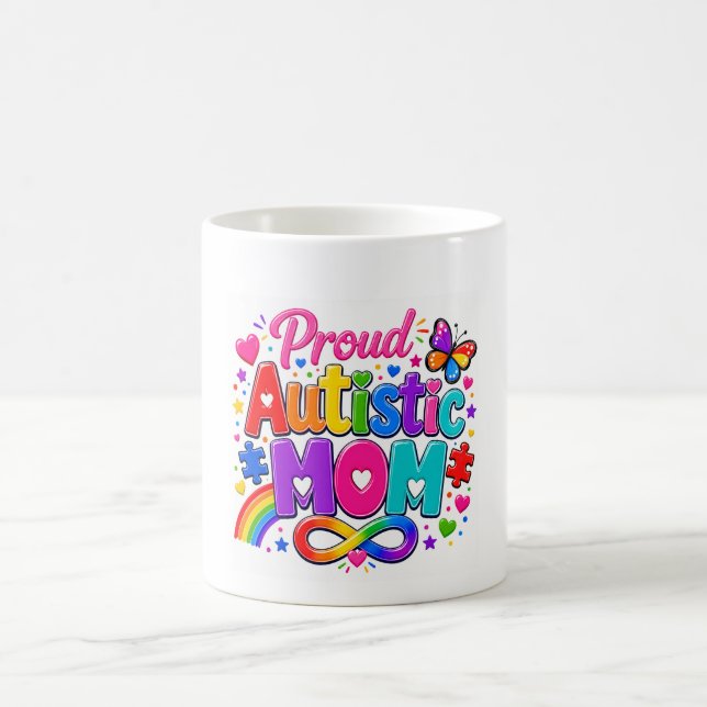 Stolt autistisk mamma Färgrik kaffemugg (Center)