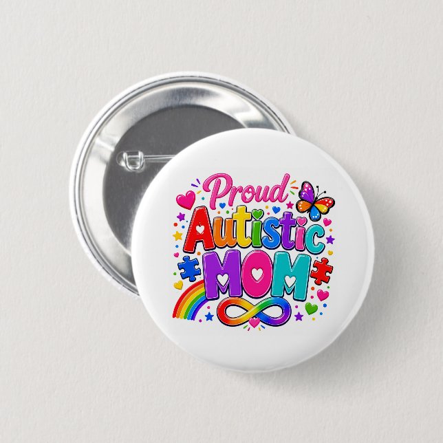 Stolt autistisk mamma knapp pin | (Framsida & baksida)