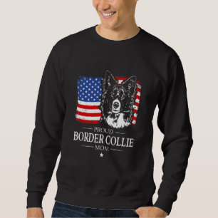 Stolt Border Collie Mamma Amerikansk Flagga Patrio Lång Ärmad Tröja