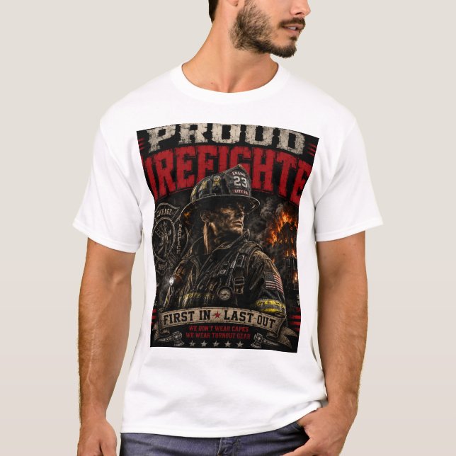 Stolt brandman T-shirt – brandman present (Framsida)