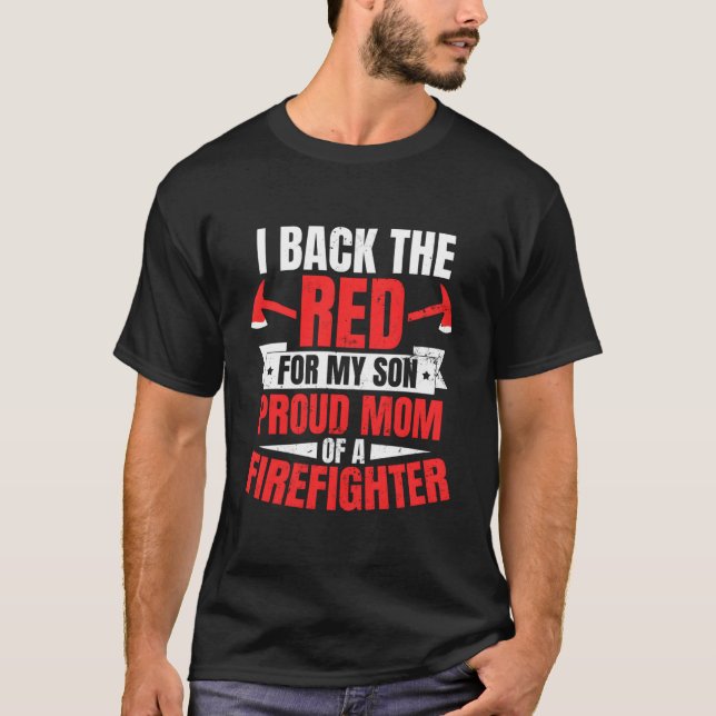 Stolt brandmannamamma backar de röda t shirt (Framsida)