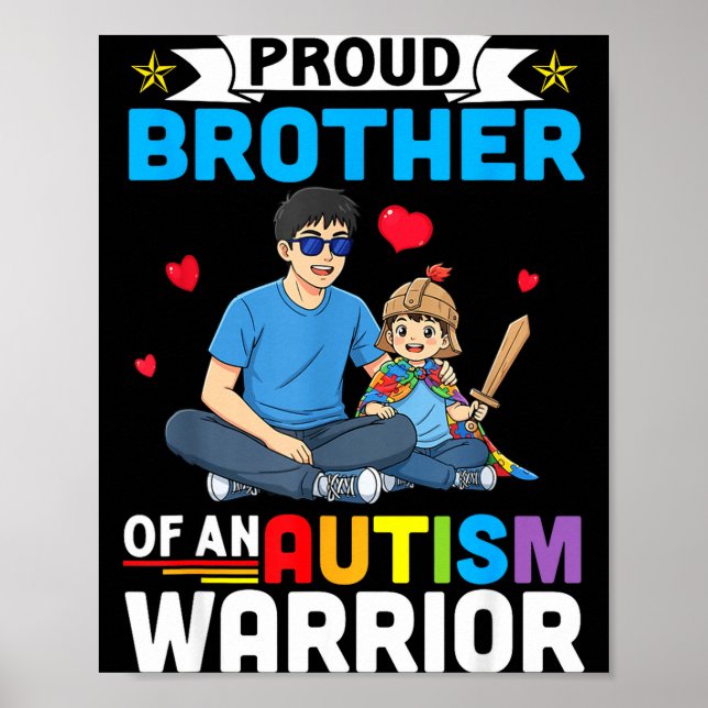 Stolt bror autism medvetenhet krigare stöd för poster (Framsidan)